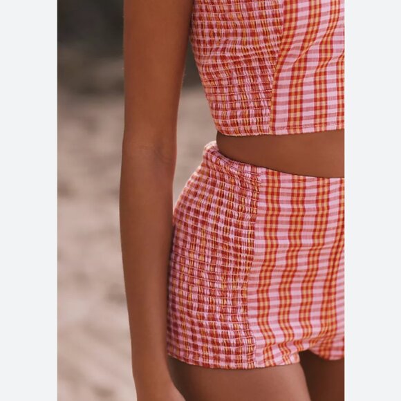 Brand New 2-Pc Set By Anthropologie Gingham Cropped Tank & Shorts - Picture 7 of 13